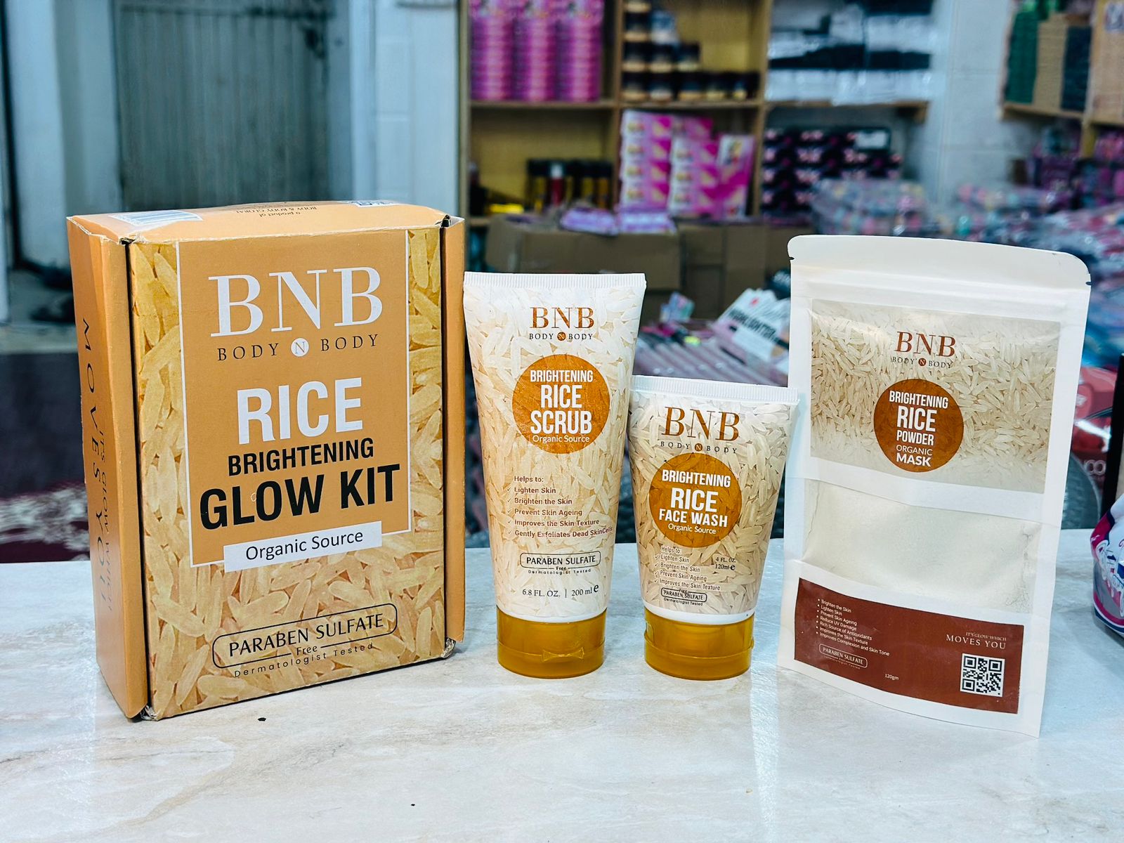 BNB 3 in 1 Brightening Glow Kit Rice Scrub Face Wash + Mask